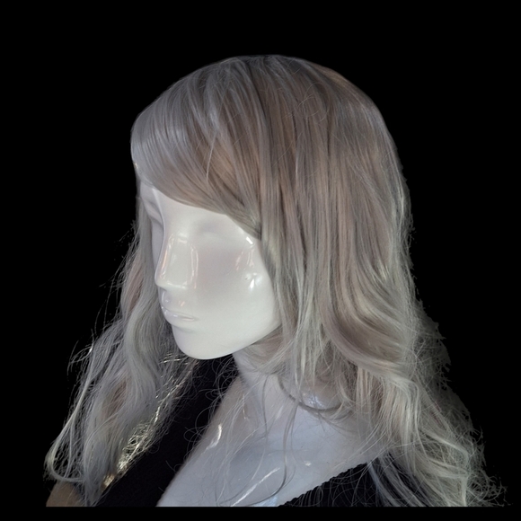 Platinum Salt & Pepper Layered Look White Color Long Hair With Wave/Wear My Wig - Picture 4 of 13